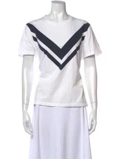 Pre-owned Tory Sport Colorblock Pattern Crew Neck T-shirt In White