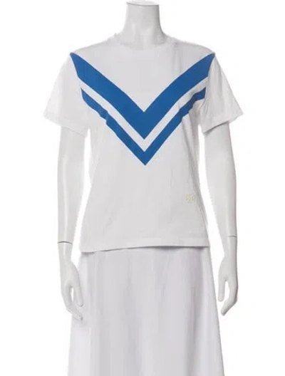 Pre-owned Tory Sport Colorblock Pattern Crew Neck T-shirt In White