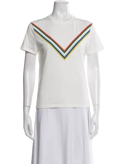 Pre-owned Tory Sport Colorblock Pattern Crew Neck T-shirt In White