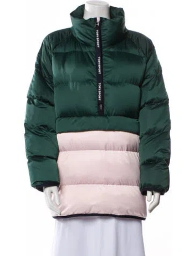 Pre-owned Tory Sport Colorblock Pattern Down Jacket In Green