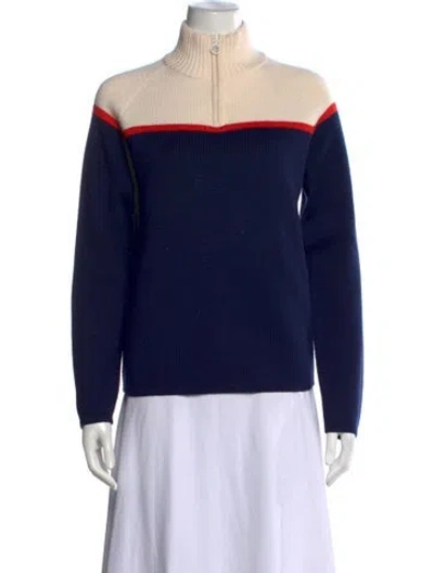 Pre-owned Tory Sport Colorblock Pattern Mock Neck Sweater In Blue