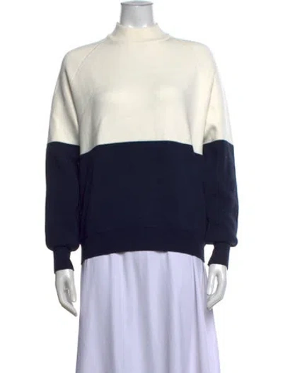 Pre-owned Tory Sport Colorblock Pattern Mock Neck Sweater In Blue/neutrals