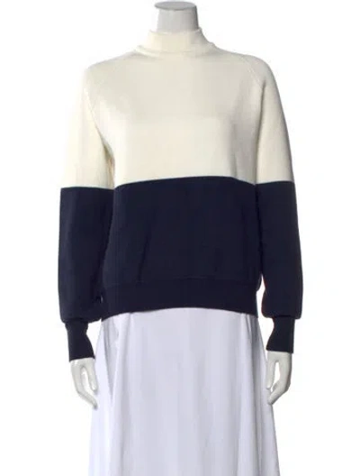 Pre-owned Tory Sport Colorblock Pattern Mock Neck Sweater In Blue/white