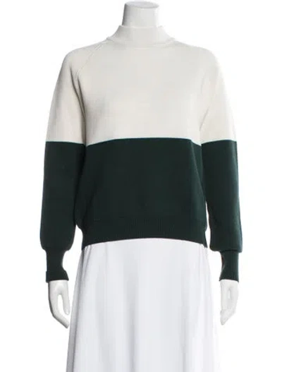 Pre-owned Tory Sport Colorblock Pattern Mock Neck Sweatshirt In Green