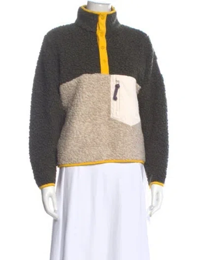 Pre-owned Tory Sport Colorblock Pattern Mock Neck Sweatshirt In Green