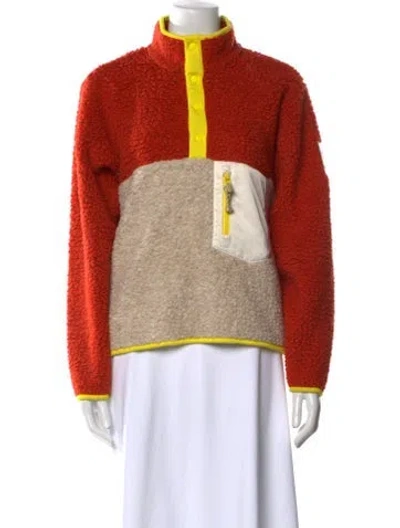 Pre-owned Tory Sport Colorblock Pattern Mock Neck Sweatshirt In Orange