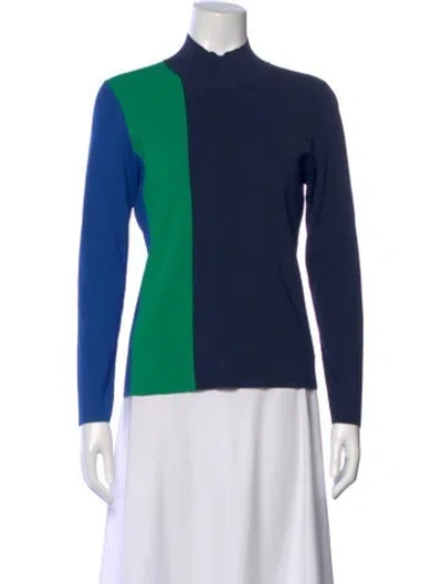 Pre-owned Tory Sport Colorblock Pattern Mock Neck Top In Blue