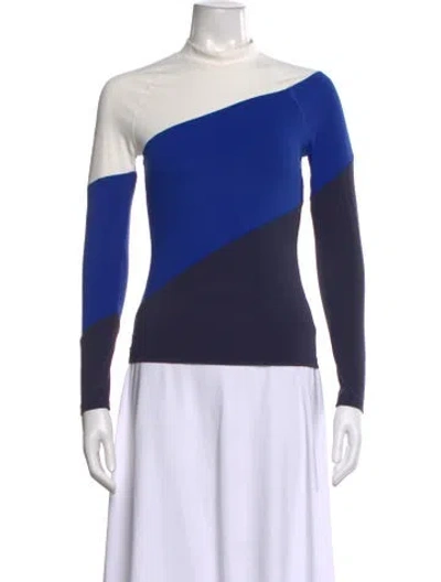 Pre-owned Tory Sport Colorblock Pattern Mock Neck Top In Blue