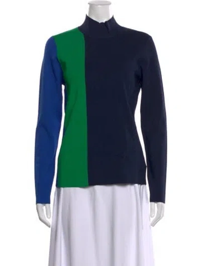 Pre-owned Tory Sport Colorblock Pattern Mock Neck Top In Blue