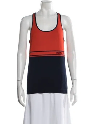 Pre-owned Tory Sport Colorblock Pattern Scoop Neck Top In Orange