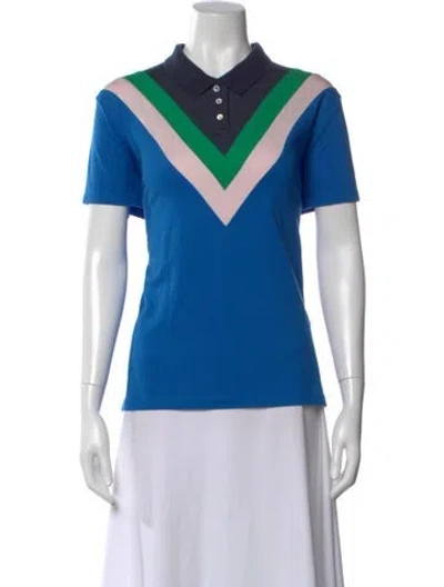Pre-owned Tory Sport Colorblock Pattern Short Sleeve Polo In Blue