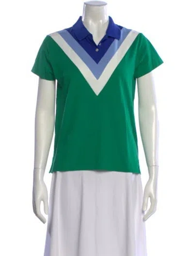 Pre-owned Tory Sport Colorblock Pattern Short Sleeve Polo In Green
