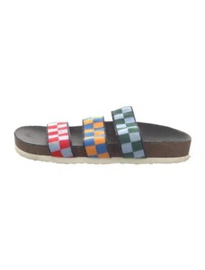 Pre-owned Tory Sport Colorblock Pattern Slides In Blue/red