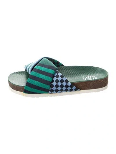 Pre-owned Tory Sport Colorblock Pattern Slides W/ Tags In Green