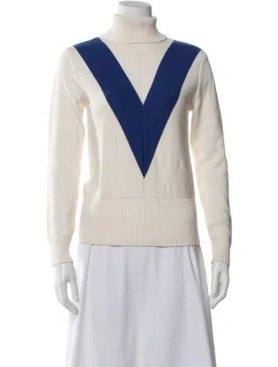 Pre-owned Tory Sport Colorblock Pattern Turtleneck Sweater In White