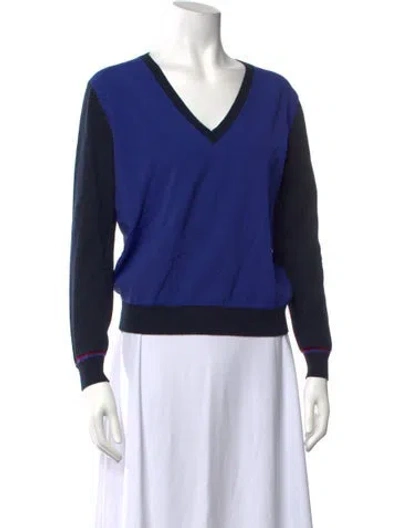 Pre-owned Tory Sport Colorblock Pattern V-neck Sweater In Blue