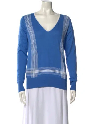 Pre-owned Tory Sport Colorblock Pattern V-neck Sweatshirt In Blue