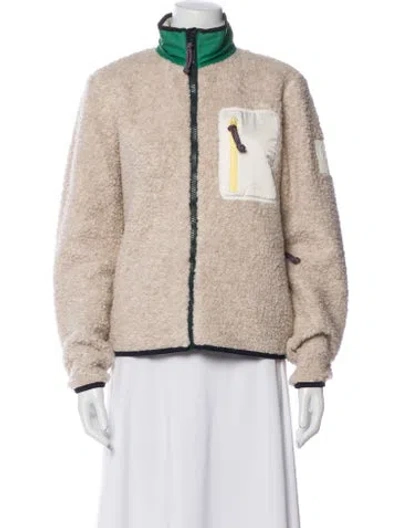 Pre-owned Tory Sport Faux Shearling Colorblock Pattern Faux Fur Jacket In Neutral