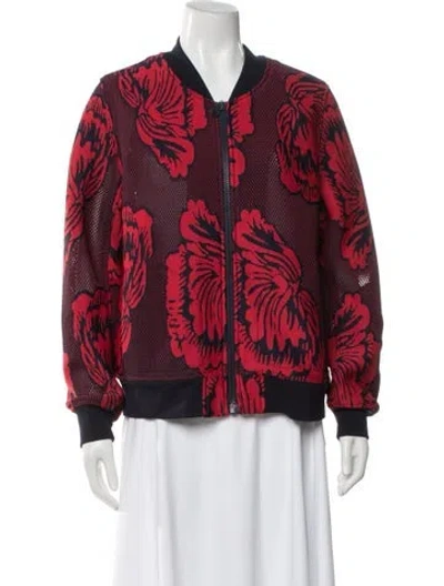 Pre-owned Tory Sport Floral Print Bomber Jacket In Red