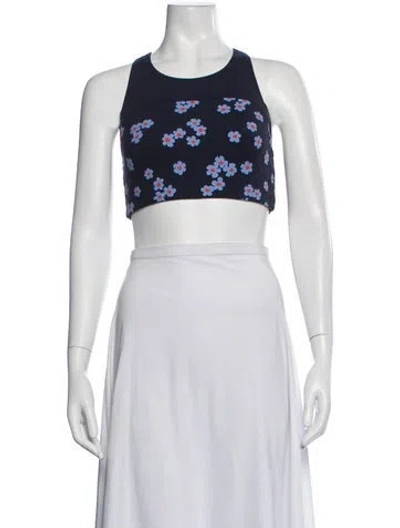 Pre-owned Tory Sport Floral Print Crew Neck Sports Bra In Blue