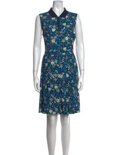 Pre-owned Tory Sport Floral Print Knee-length Dress In Blue/green