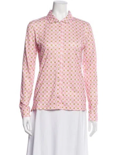 Pre-owned Tory Sport Floral Print Long Sleeve Button-up Top In Pink