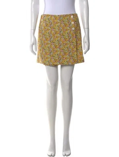 Pre-owned Tory Sport Floral Print Mini Shorts In Yellow