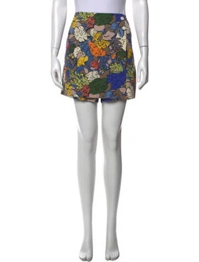 Pre-owned Tory Sport Floral Print Mini Skirt In Blue/green/neutrals