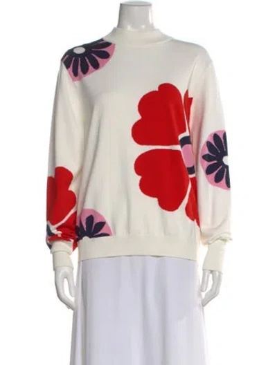 Pre-owned Tory Sport Floral Print Mock Neck Sweatshirt In White