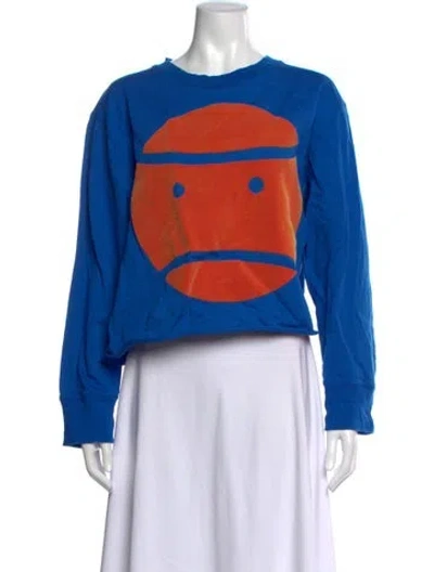 Pre-owned Tory Sport Graphic Print Crew Neck Sweatshirt In Blue