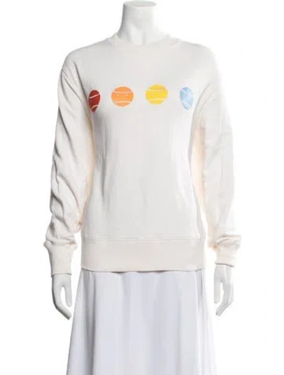 Pre-owned Tory Sport Graphic Print Crew Neck Sweatshirt In White