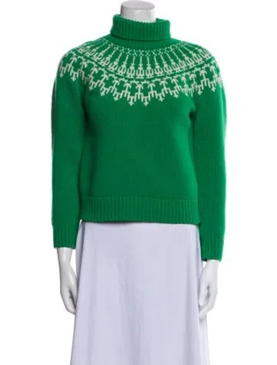 Pre-owned Tory Sport Graphic Print Turtleneck Sweater In Green