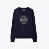 Tory Sport Tory Burch Merino French Terry Raglan Logo Crewneck In Tory Navy