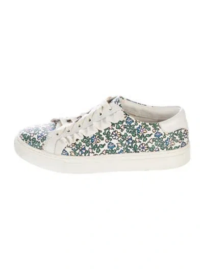 Pre-owned Tory Sport Leather Printed Sneakers In White