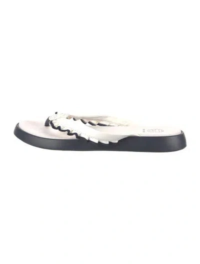 Pre-owned Tory Sport Leather Ruffle Embellishment Flip Flops In Blue