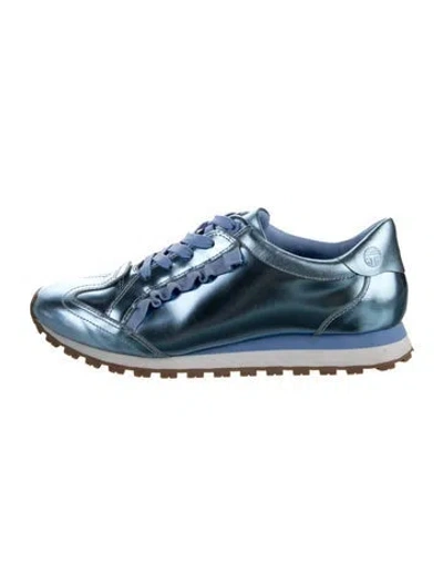 Pre-owned Tory Sport Leather Ruffle Embellishment Sneakers In Blue