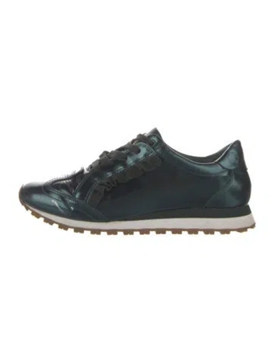 Pre-owned Tory Sport Leather Ruffle Embellishment Sneakers In Green