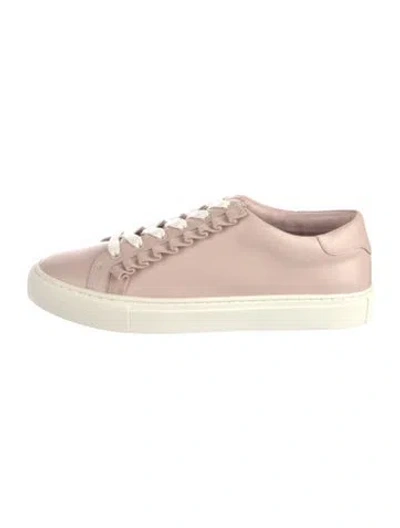 Pre-owned Tory Sport Leather Ruffle Embellishment Sneakers In Pink/white