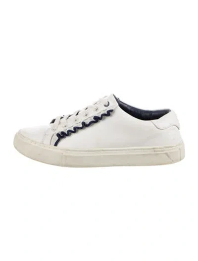 Pre-owned Tory Sport Leather Ruffle Embellishment Sneakers In White