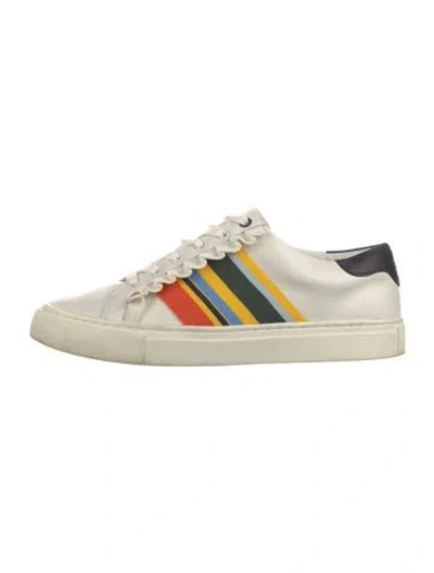 Pre-owned Tory Sport Leather Striped Sneakers In White