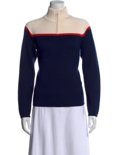 Pre-owned Tory Sport Merino Wool Colorblock Pattern Sweater In Blue