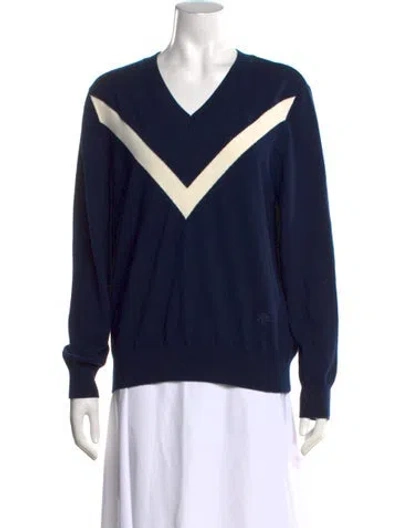 Pre-owned Tory Sport Merino Wool Colorblock Pattern Sweater In Blue