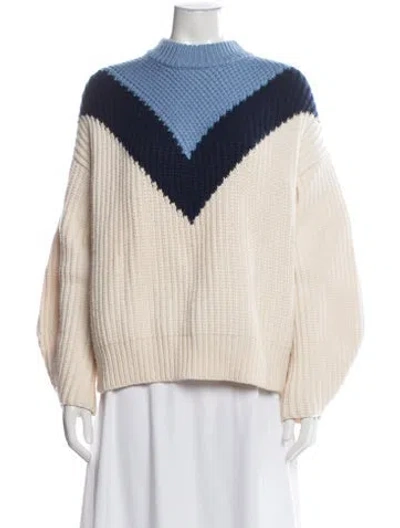 Pre-owned Tory Sport Merino Wool Colorblock Pattern Sweater In Blue/neutrals
