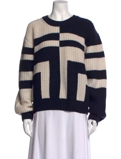 Pre-owned Tory Sport Merino Wool Colorblock Pattern Sweater In Neutrals
