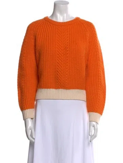 Pre-owned Tory Sport Merino Wool Crew Neck Sweater In Orange