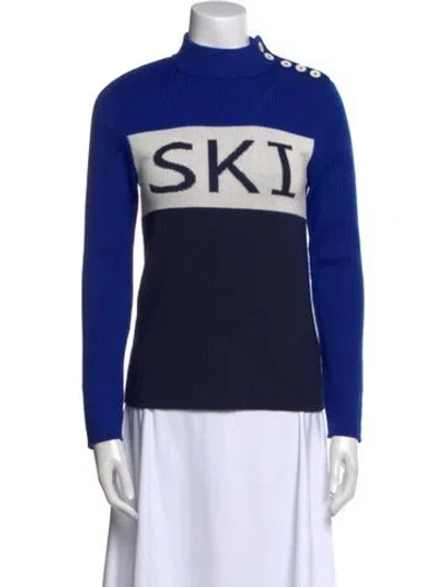 Pre-owned Tory Sport Merino Wool Graphic Print Sweater In Blue