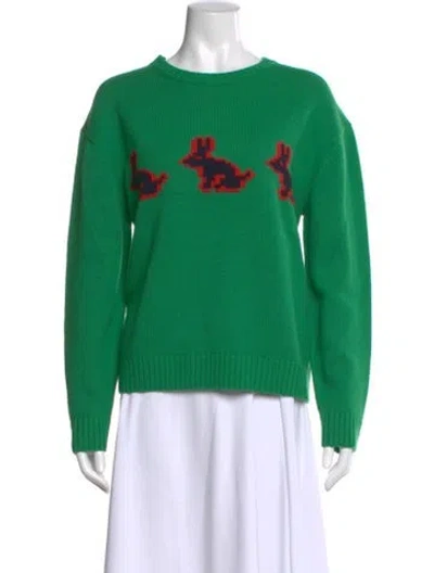Pre-owned Tory Sport Merino Wool Graphic Print Sweater In Green
