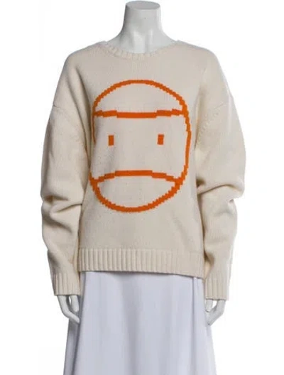 Pre-owned Tory Sport Merino Wool Graphic Print Sweater In White