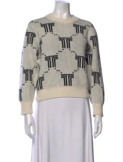 Pre-owned Tory Sport Merino Wool Graphic Print Sweater In White
