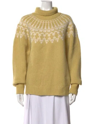 Pre-owned Tory Sport Merino Wool Graphic Print Sweater In Yellow